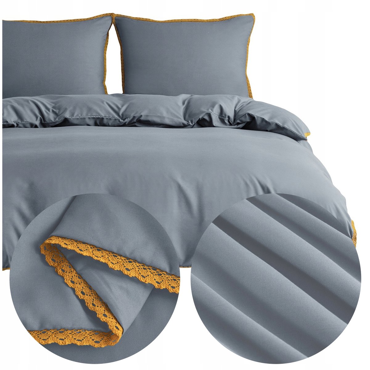 Pościel 160x200 3 części z MIKROFIBRY gładka jednolita z koronką Brandon