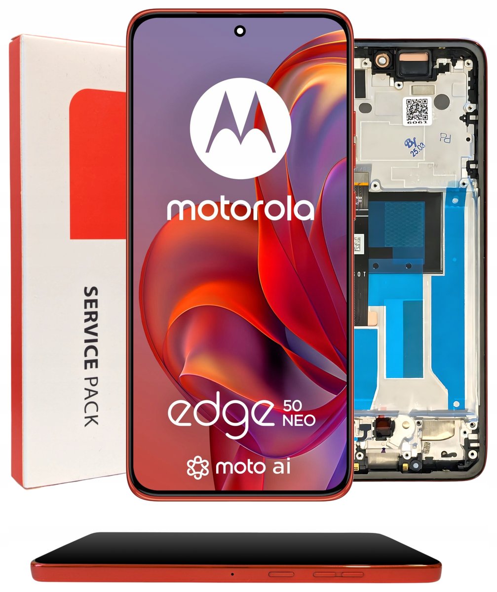 ORYGINAŁ WYŚWIETLACZ EKRAN LCD DOTYK DO MOTOROLA EDGE 50 NEO RAMKA CZERWONA