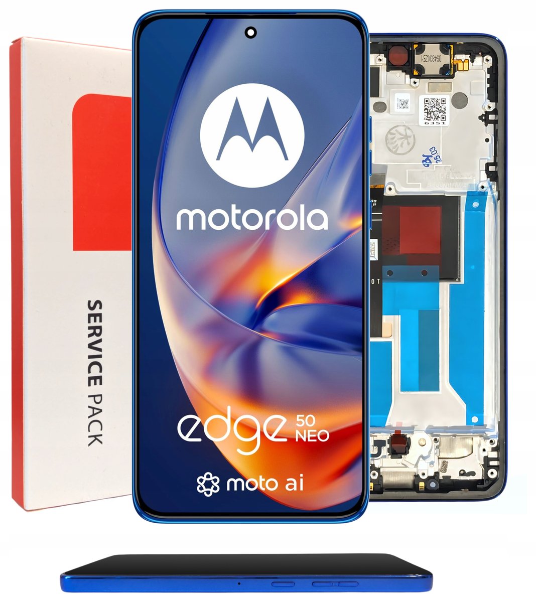 ORYGINAŁ WYŚWIETLACZ EKRAN LCD DO MOTOROLA EDGE 50 NEO RAMKA NIEBIESKA