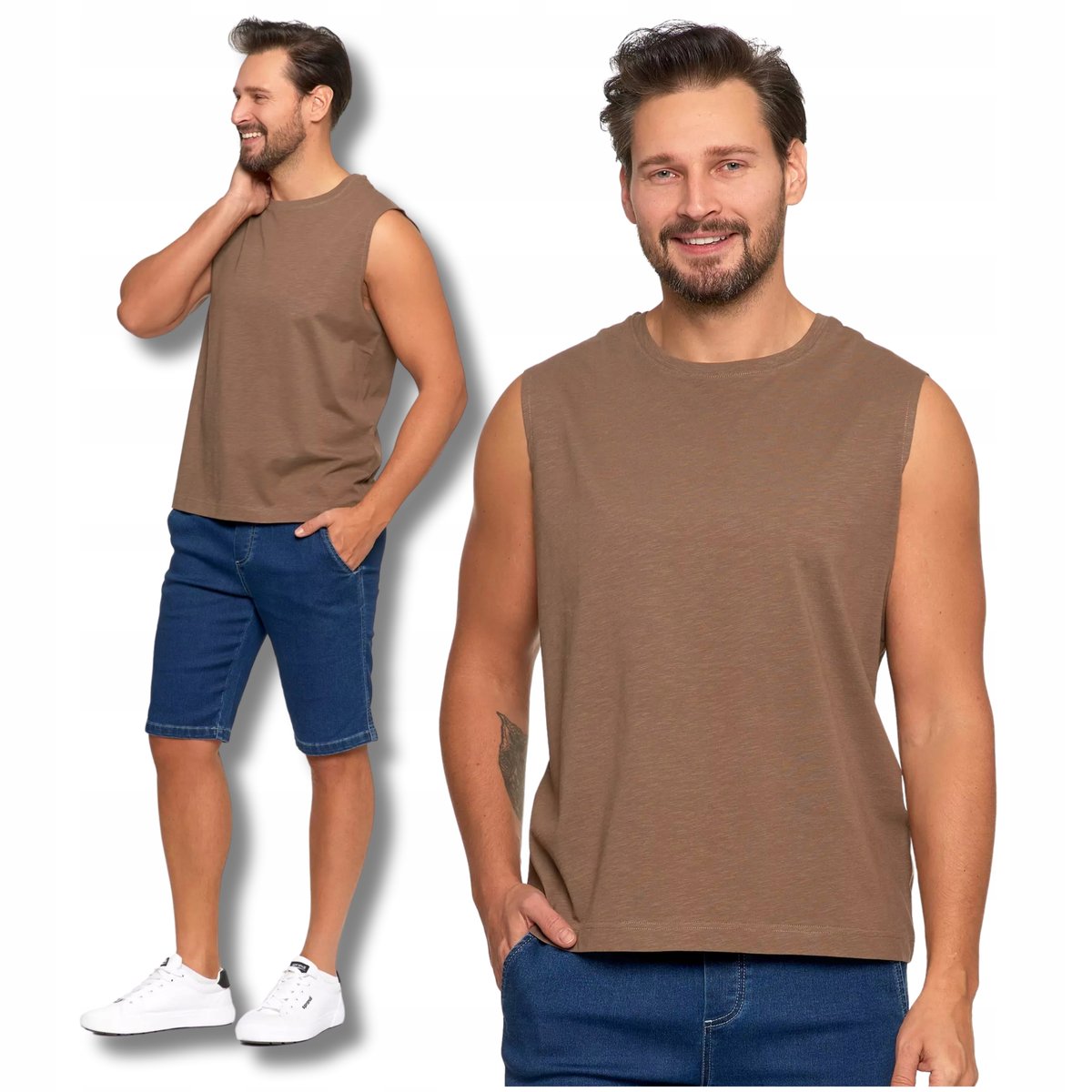 TANK-TOP Męski Koszulka Bez Rękawów Bokserka Gładki Podkoszulek MORAJ S