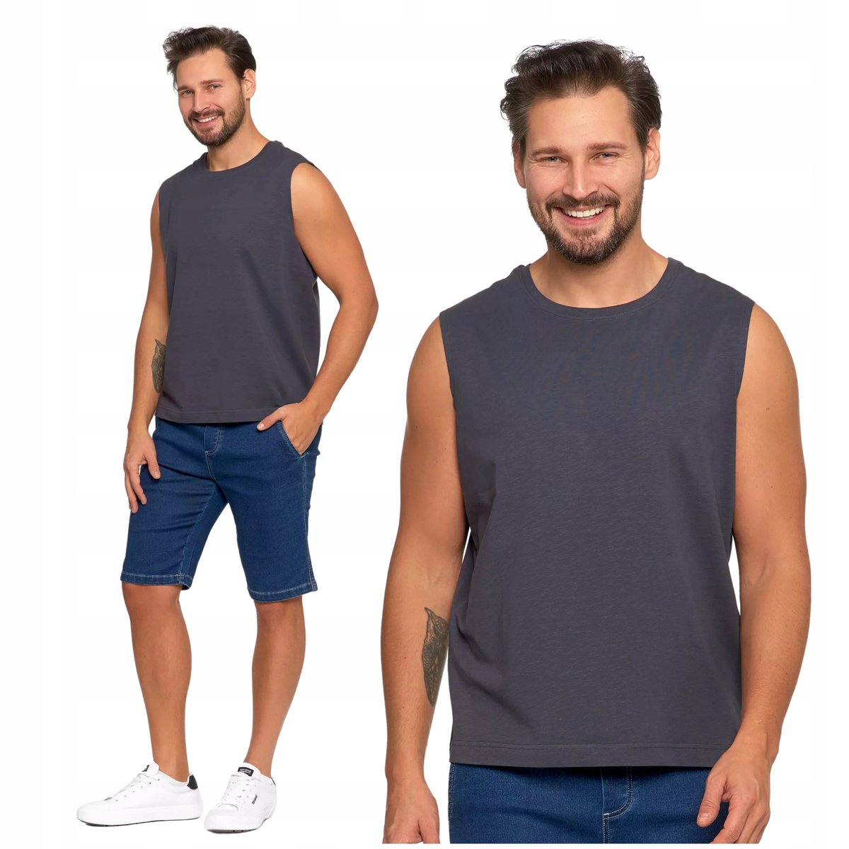 TANK-TOP Męski Koszulka Bez Rękawów Bokserka Gładki Podkoszulek MORAJ S