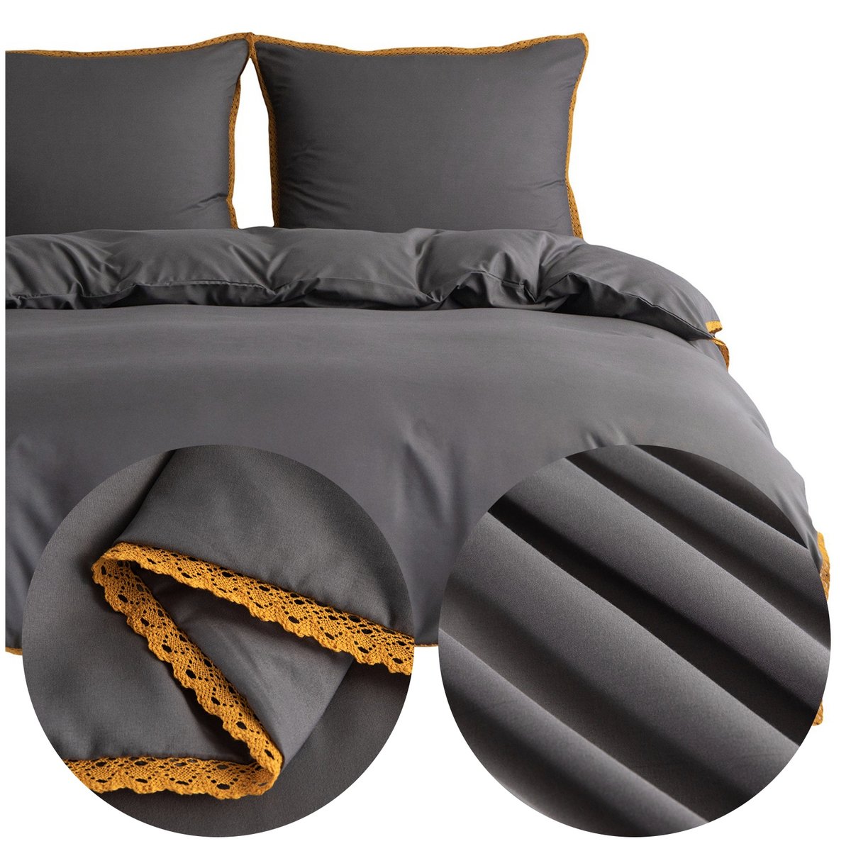 Pościel 160x200 3 części z MIKROFIBRY gładka jednolita z koronką Brandon