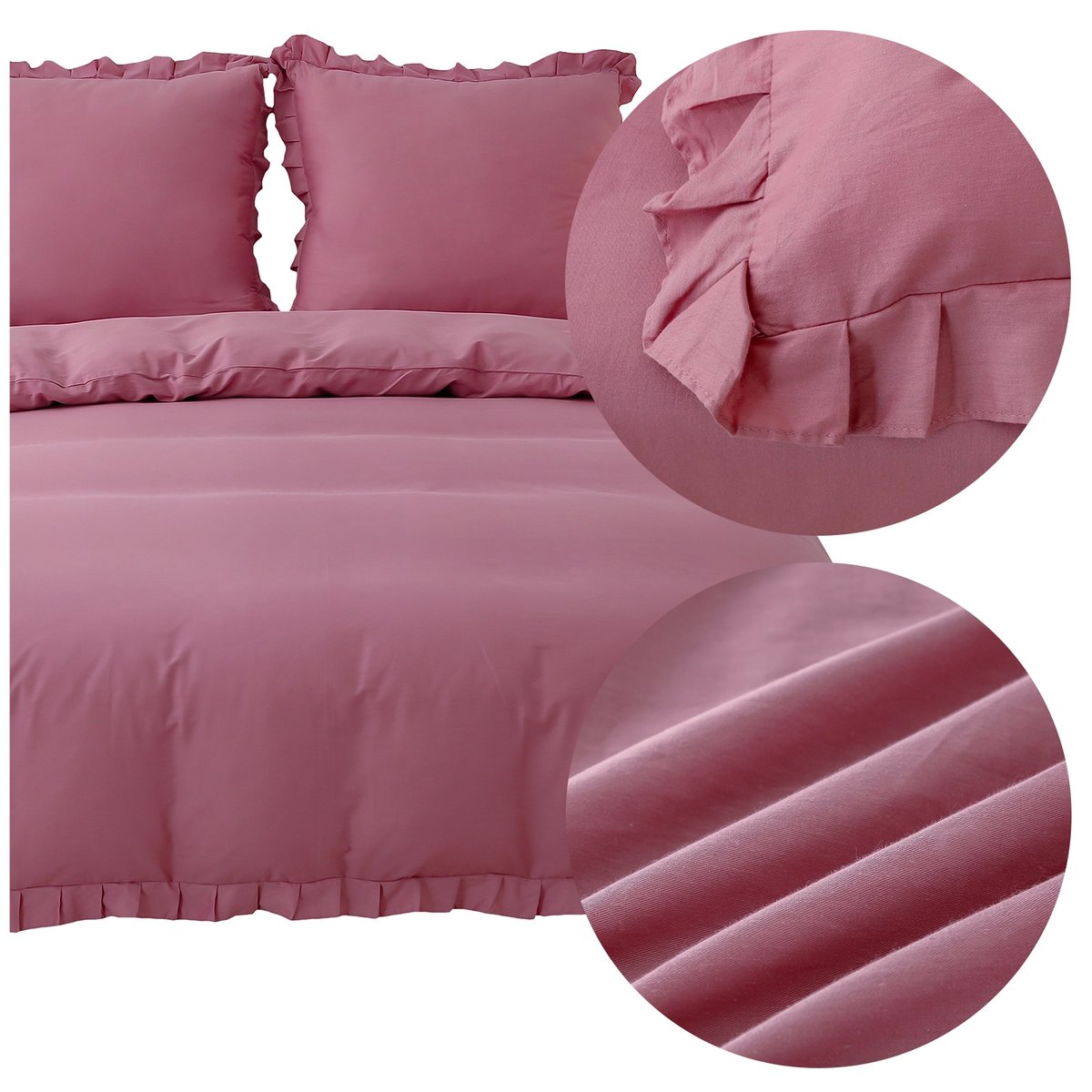 Pościel BAWEŁNIANA 220x200 3 części poszewki 70x80 falbany klasyczna LYNDA