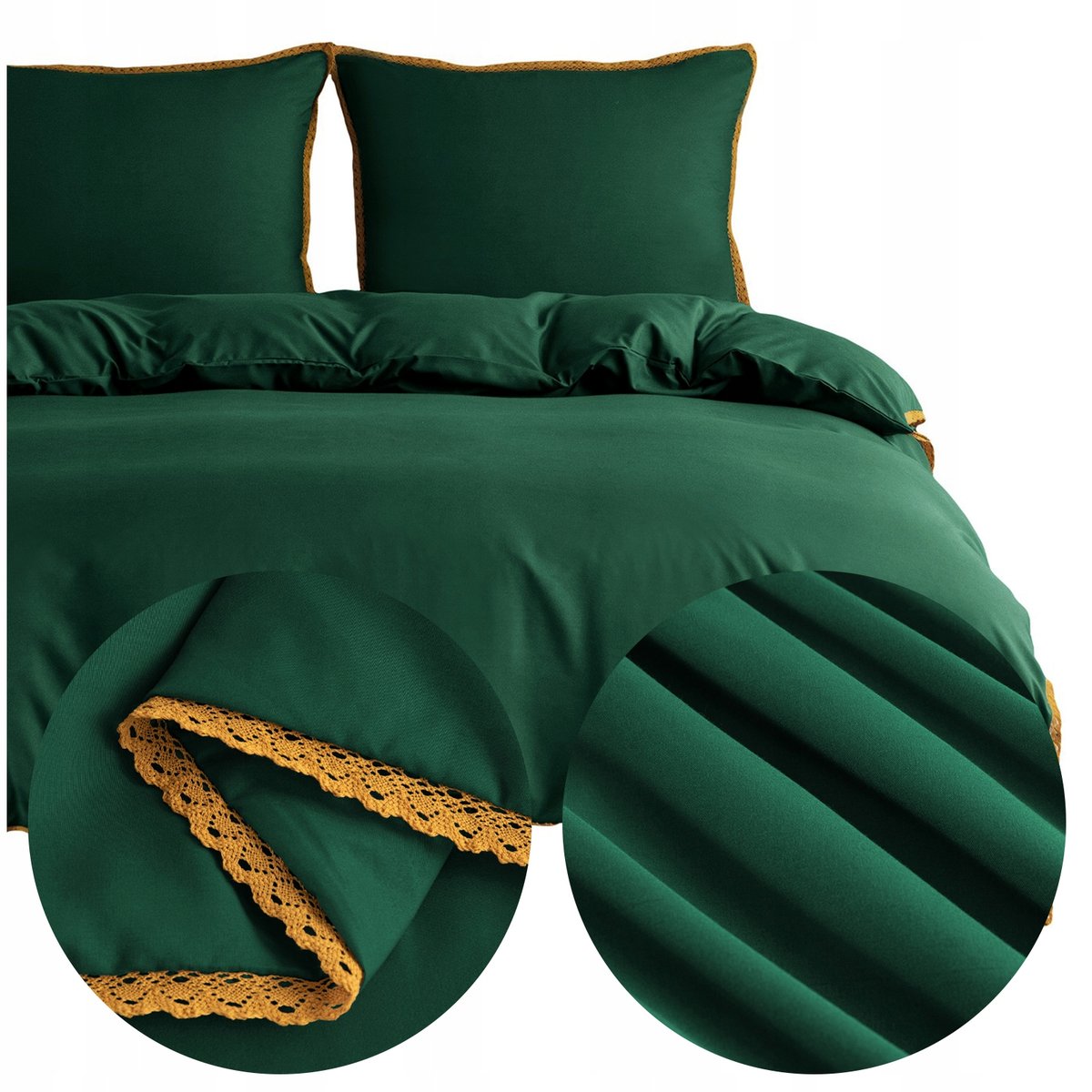Pościel 160x200 3 części z MIKROFIBRY gładka jednolita z koronką Brandon