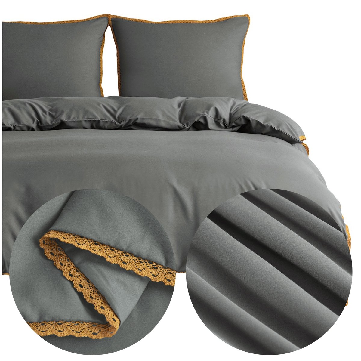 Pościel 200x220 3 części z MIKROFIBRY gładka jednolita z koronką Brandon