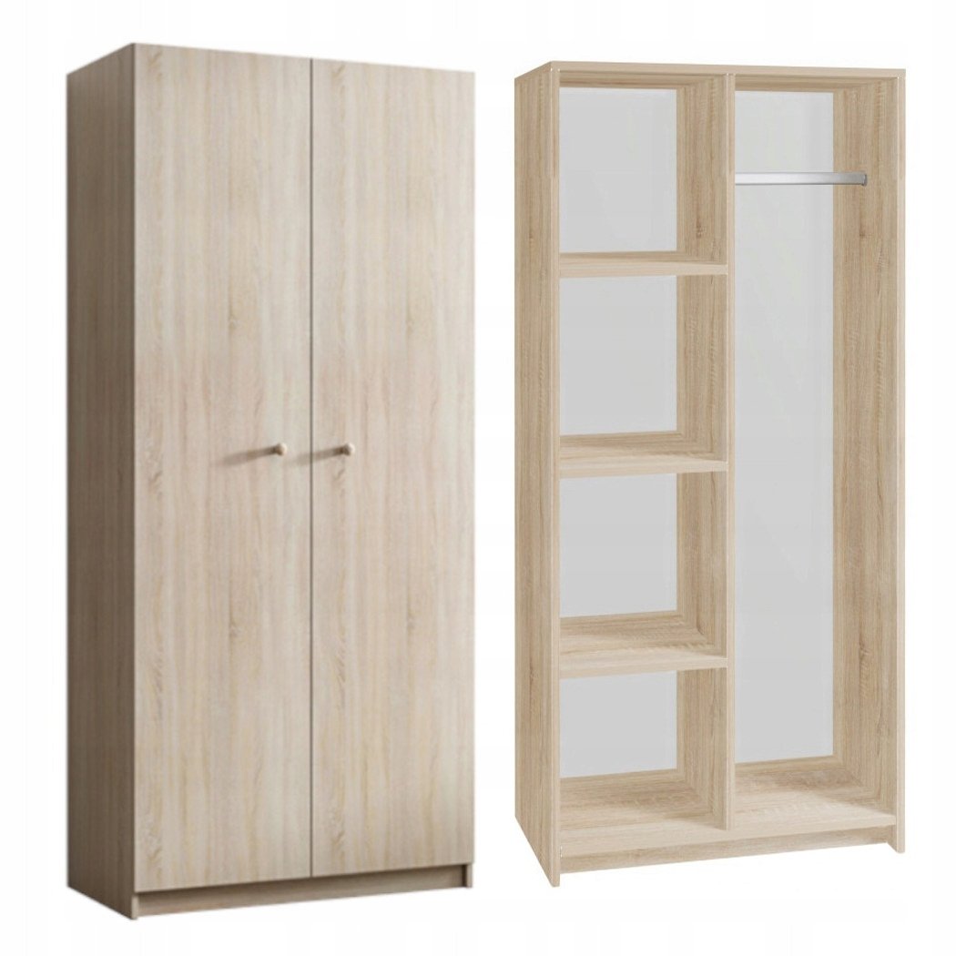 Szafa MALMO VI K 80 cm z półkami dąb sonoma dwudrzwiowa 5 półek drążek