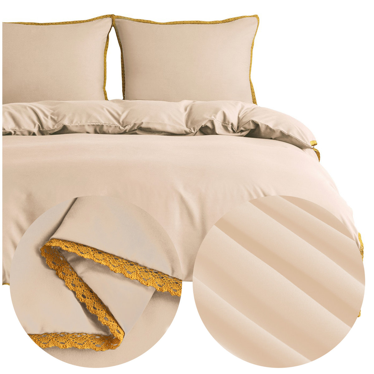 Pościel 160x200 3 części z MIKROFIBRY gładka jednolita z koronką Brandon