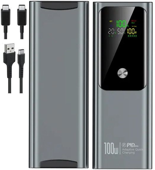 SUPER SZYBKI POWER BANK 100W 20000mAh AMPEROMIERZ i WOLTOMIERZ 2x KABELE