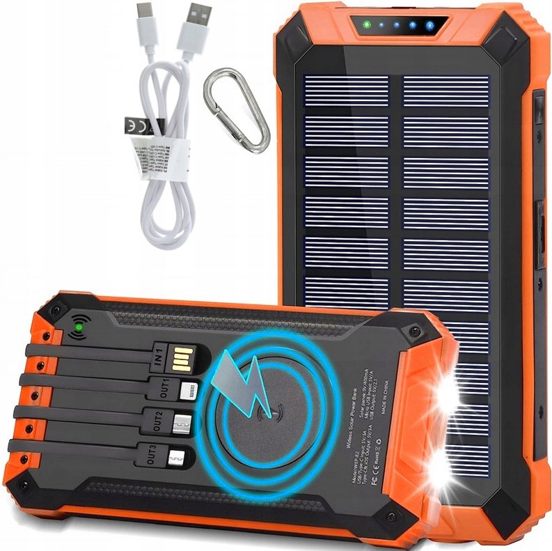 POWERBANK ŁADOWARKA PANEL SOLARNY INDUKCYJNY 30000mAh 6xUSB LATARKA 2x LED