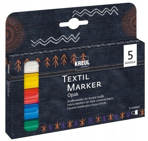 PISAKI DO CIEMNYCH JASNYCH TKANIN zestaw markerów Kreul Textil Medium 5 kol