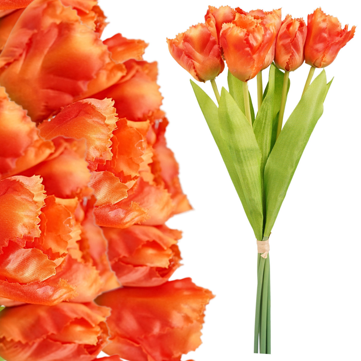 Sztuczne Kwiaty Tulipany Strzępiaste 45 Cm 7 Gł Duży Bukiet Liście Stroik