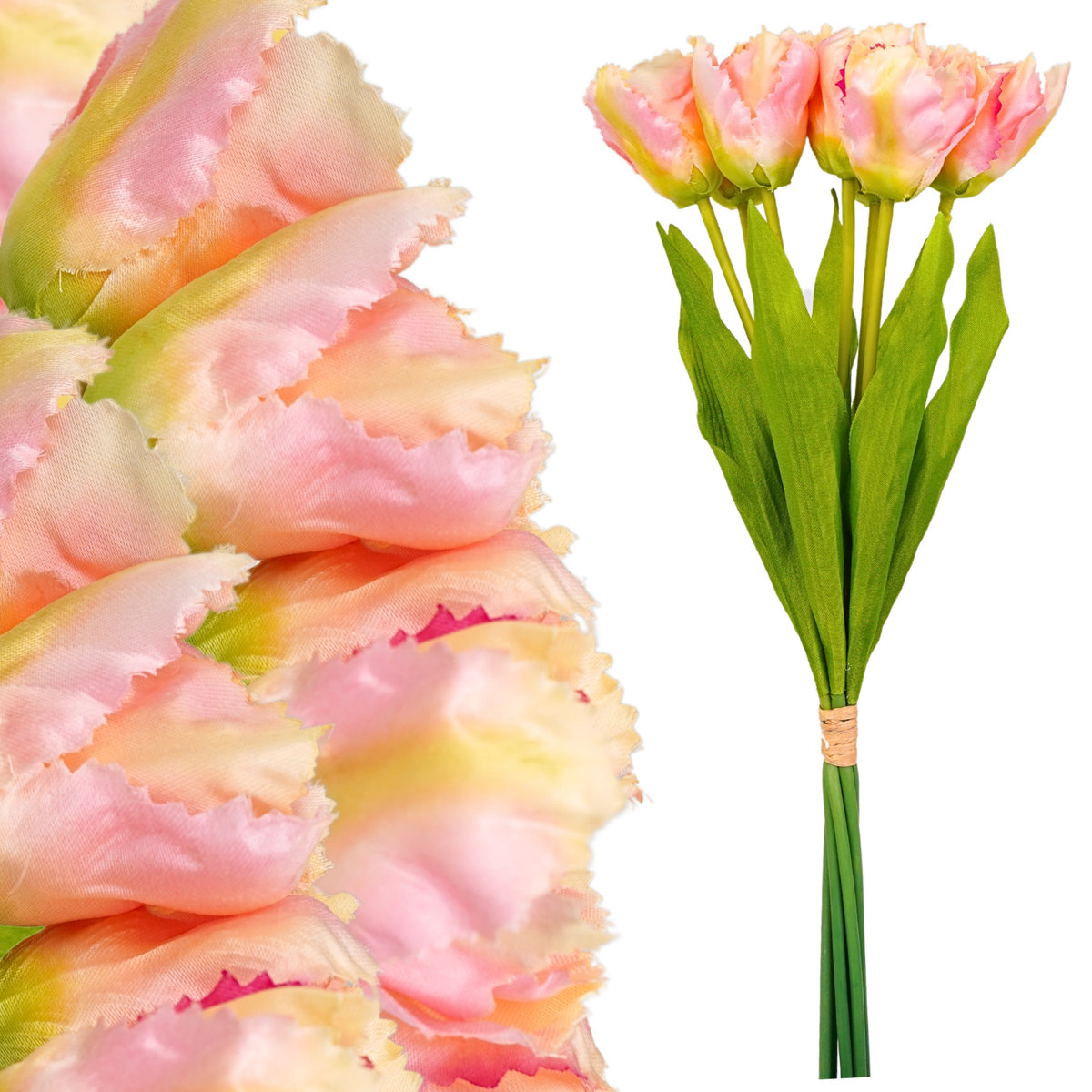 Sztuczne Kwiaty Tulipany Strzępiaste 45 Cm 7 Gł Duży Bukiet Liście Stroik