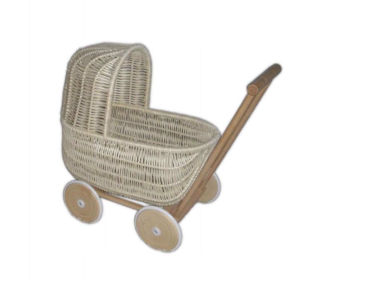 Wózek wiklinowy dla lalek PCHACZ retro BIAŁY