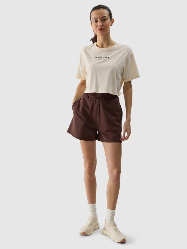 Spodenki dresowe damskie 4F 4FWSS24TSHOF350-80S Brązowy