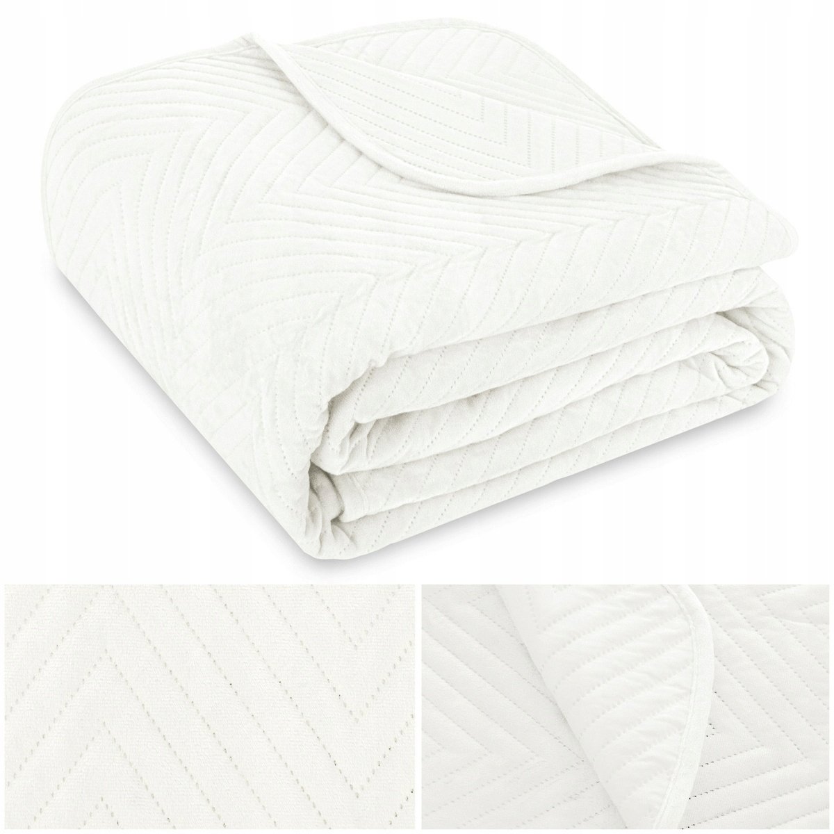 NARZUTA na fotel 70x160 WELUROWA velvet pikowana kapa pled Caden BIAŁA