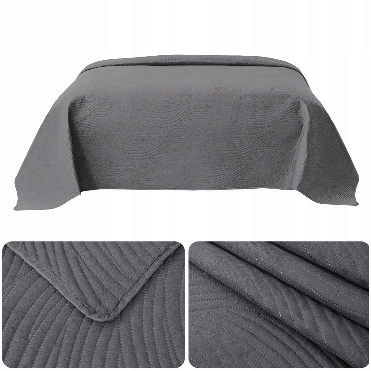 NARZUTA kapa pled 170x210 PIKOWANA tłoczona MIKROFIBRA Federico SZARA