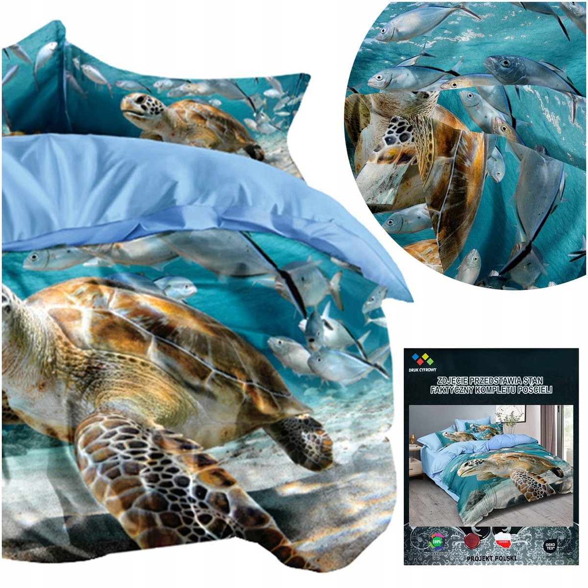 Pościel 160x200 3 części komplet poszewki 70x80 mikrofibra 3D Andreas ocean