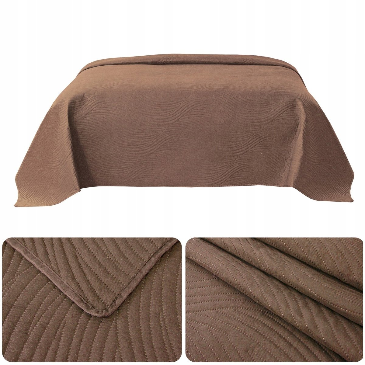 NARZUTA kapa pled 200x220 PIKOWANA tłoczona MIKROFIBRA Federico BRĄZOWA