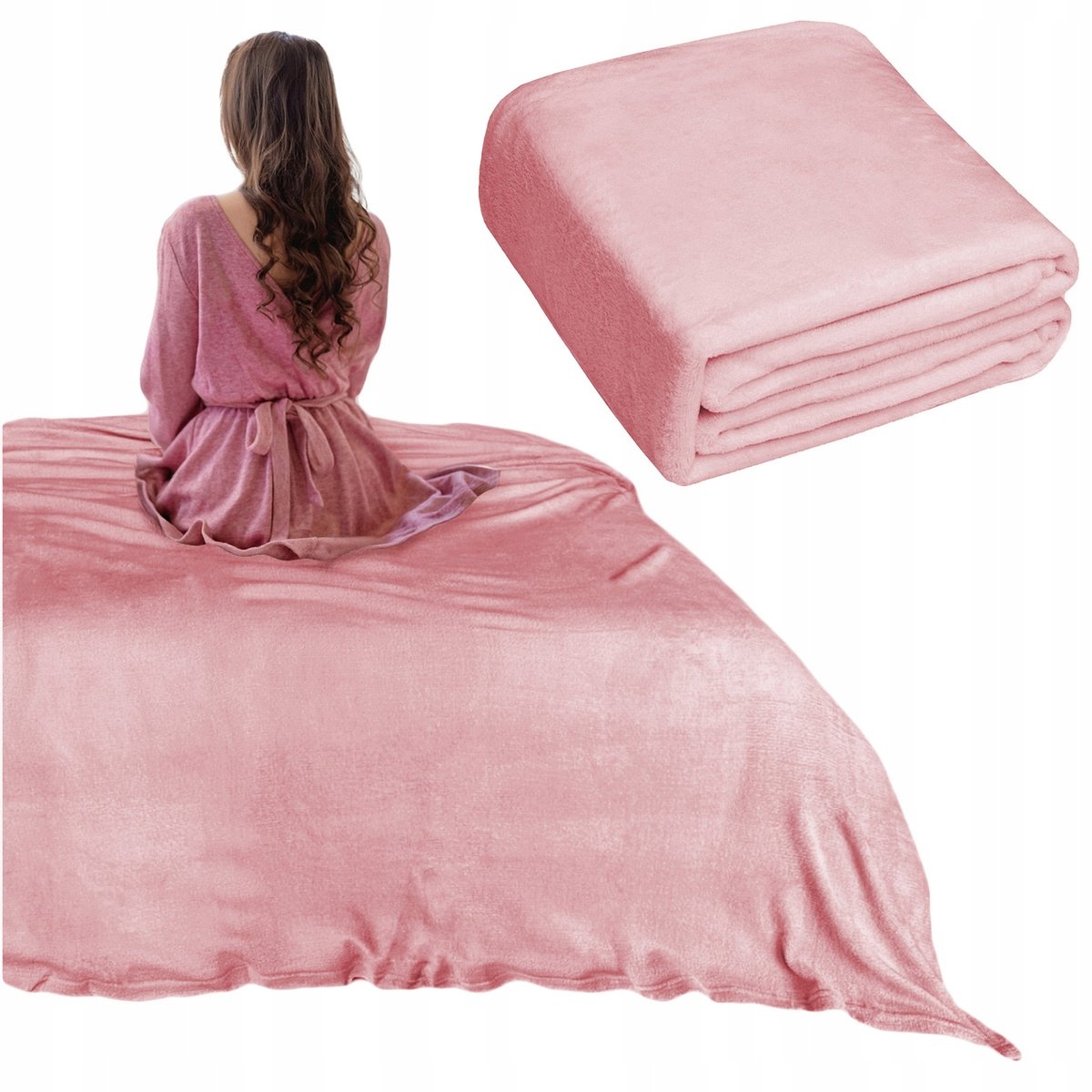 KOC narzuta na łóżko 200x220 MIKROFIBRA jednolity miękki pled Juana RÓŻ