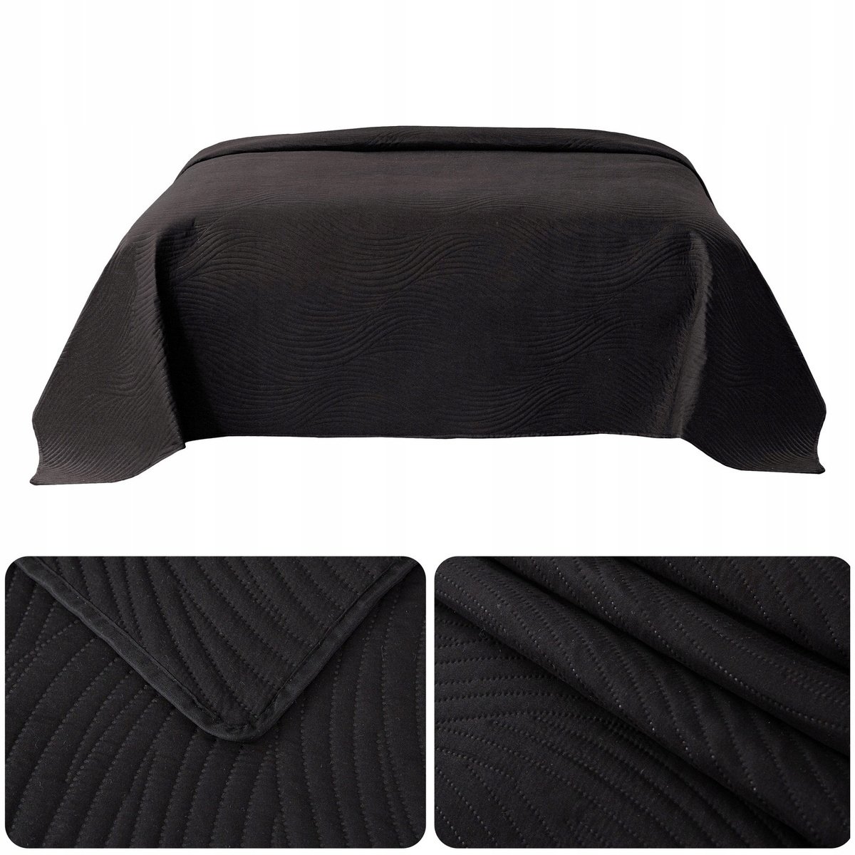 NARZUTA kapa pled 220x240 PIKOWANA tłoczona MIKROFIBRA Federico CZARNA