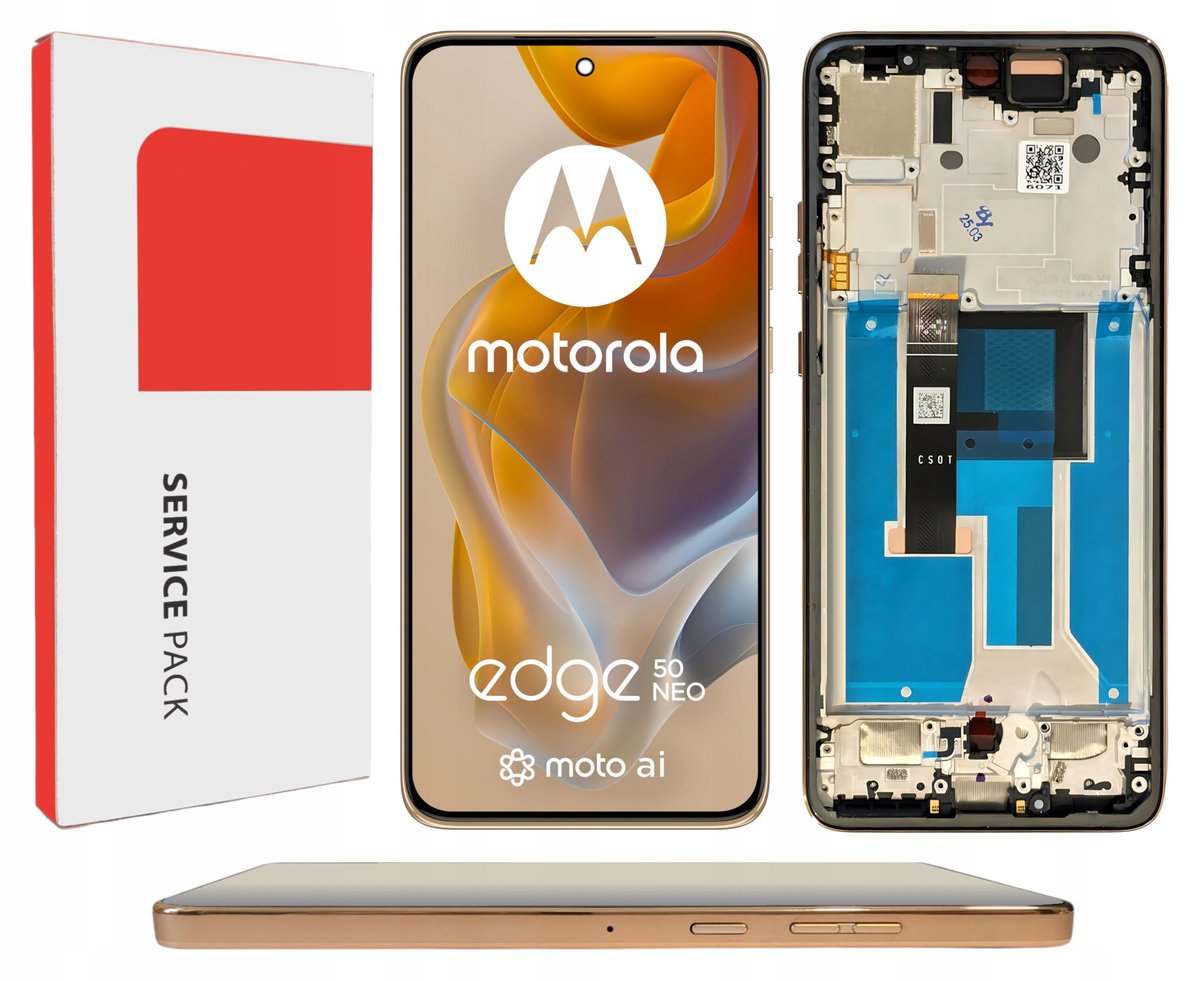 ORYGINAŁ WYŚWIETLACZ EKRAN LCD DO MOTOROLA EDGE 50 NEO RAMKA BEŻOWA