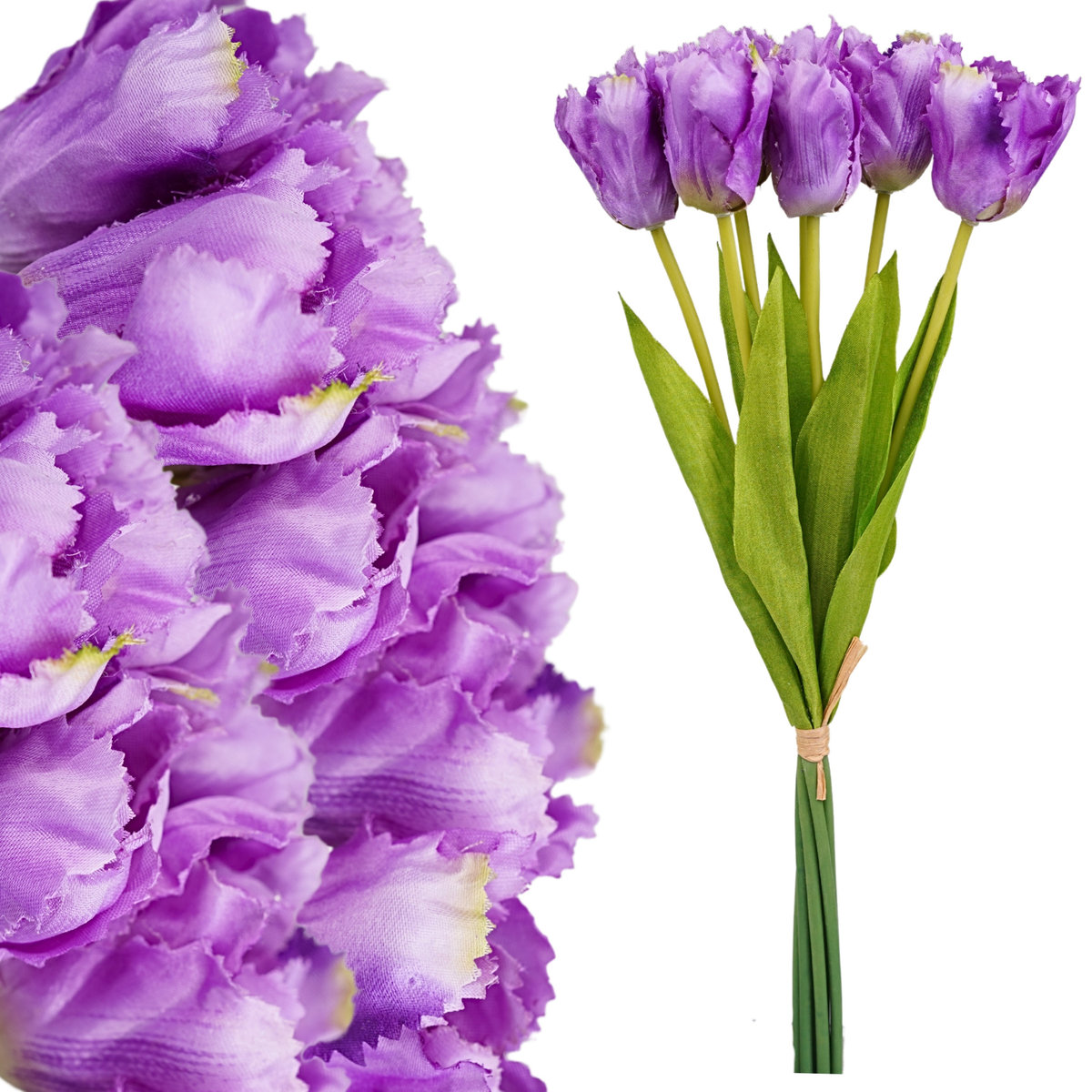 Sztuczne Kwiaty Tulipany Strzępiaste 45 Cm 7 Gł Duży Bukiet Liście Stroik