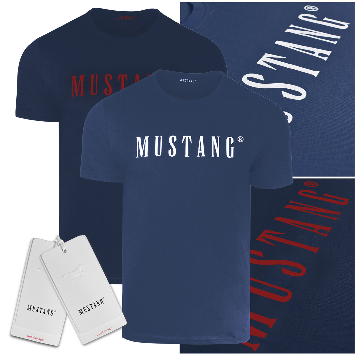 Mustang Zestaw Koszulek Męskich T-shirt Niebieski Bawełna 2 sztuki R. M