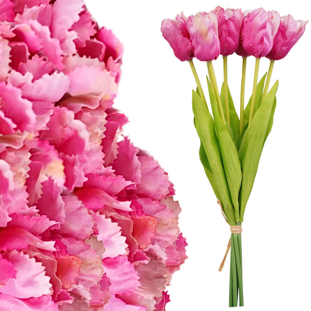 Sztuczne Kwiaty Tulipany Strzępiaste 45 Cm 7 Gł Duży Bukiet Liście Stroik