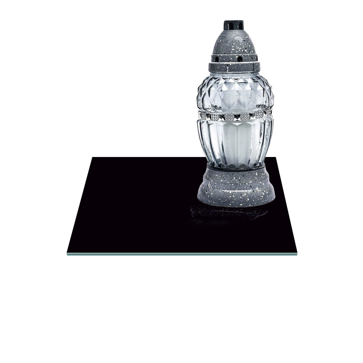 SZKLANA PODSTAWKA POD ZNICZE Z DEDYKACJĄ 70x70 cm Czerń 486S