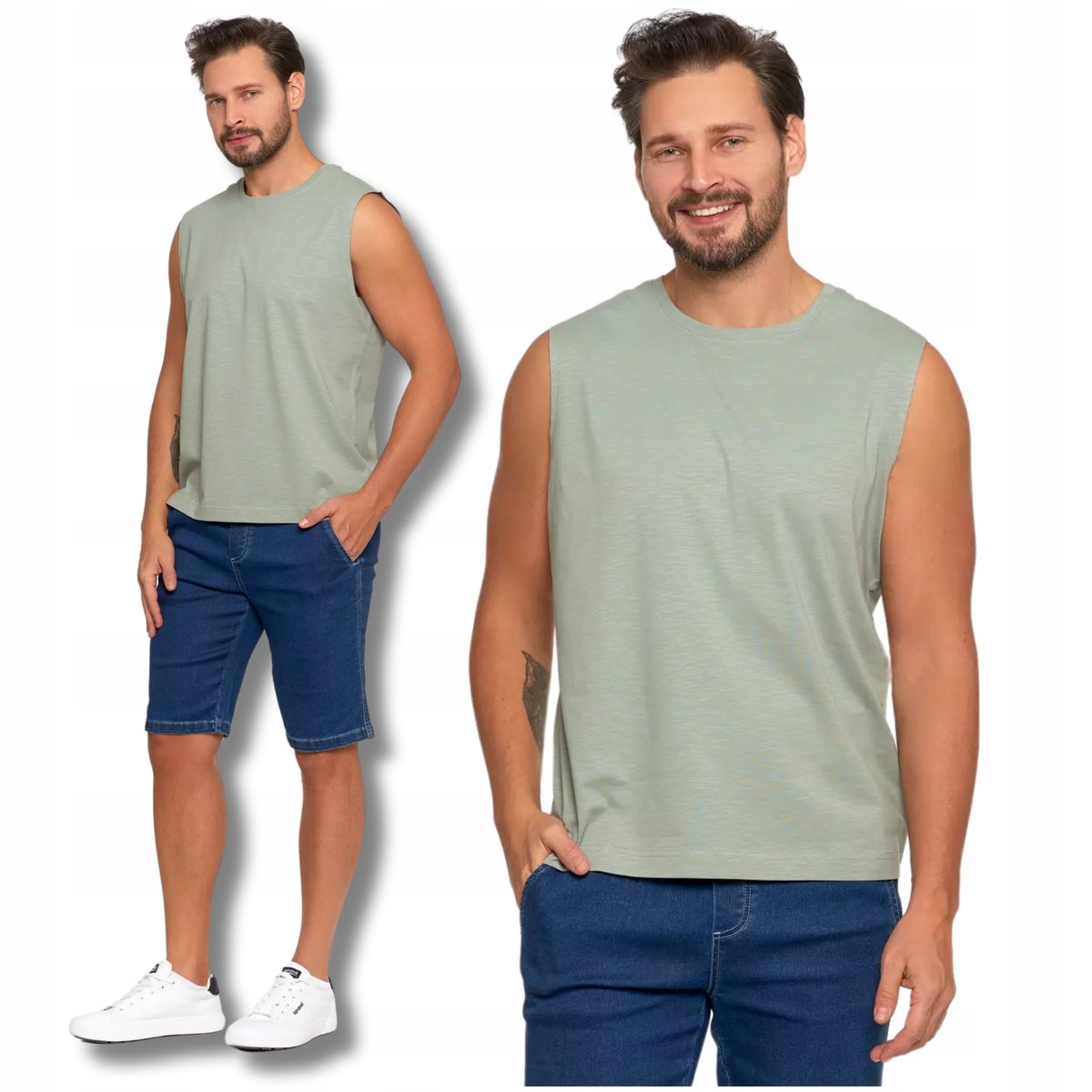 TANK-TOP Męski Koszulka Bez Rękawów Bokserka Gładki Podkoszulek MORAJ S