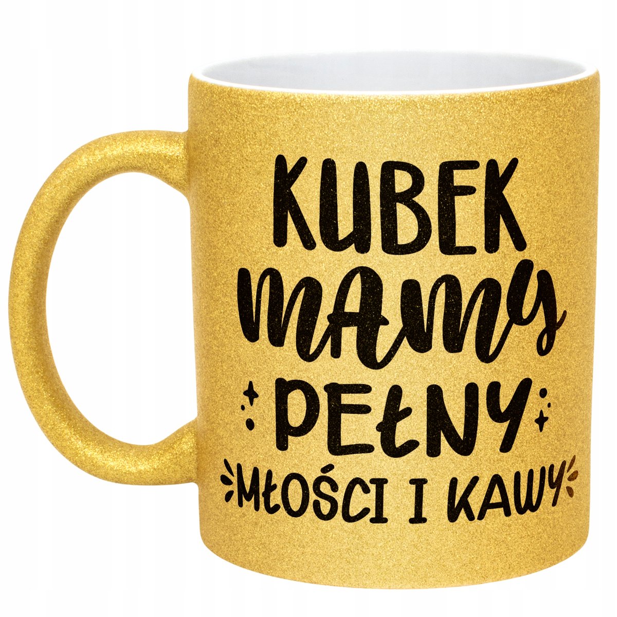 Złoty kubek brokatowy Dzień Matki Dla Mamy Kubek Pełny Kawy i Miłości