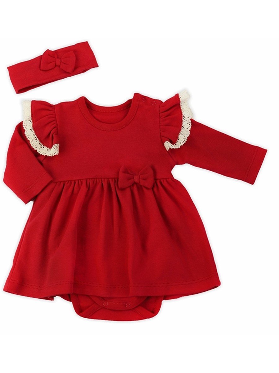 Niemowlęcy komplet sukienko-body + opaska czerwony Nicol,r.62