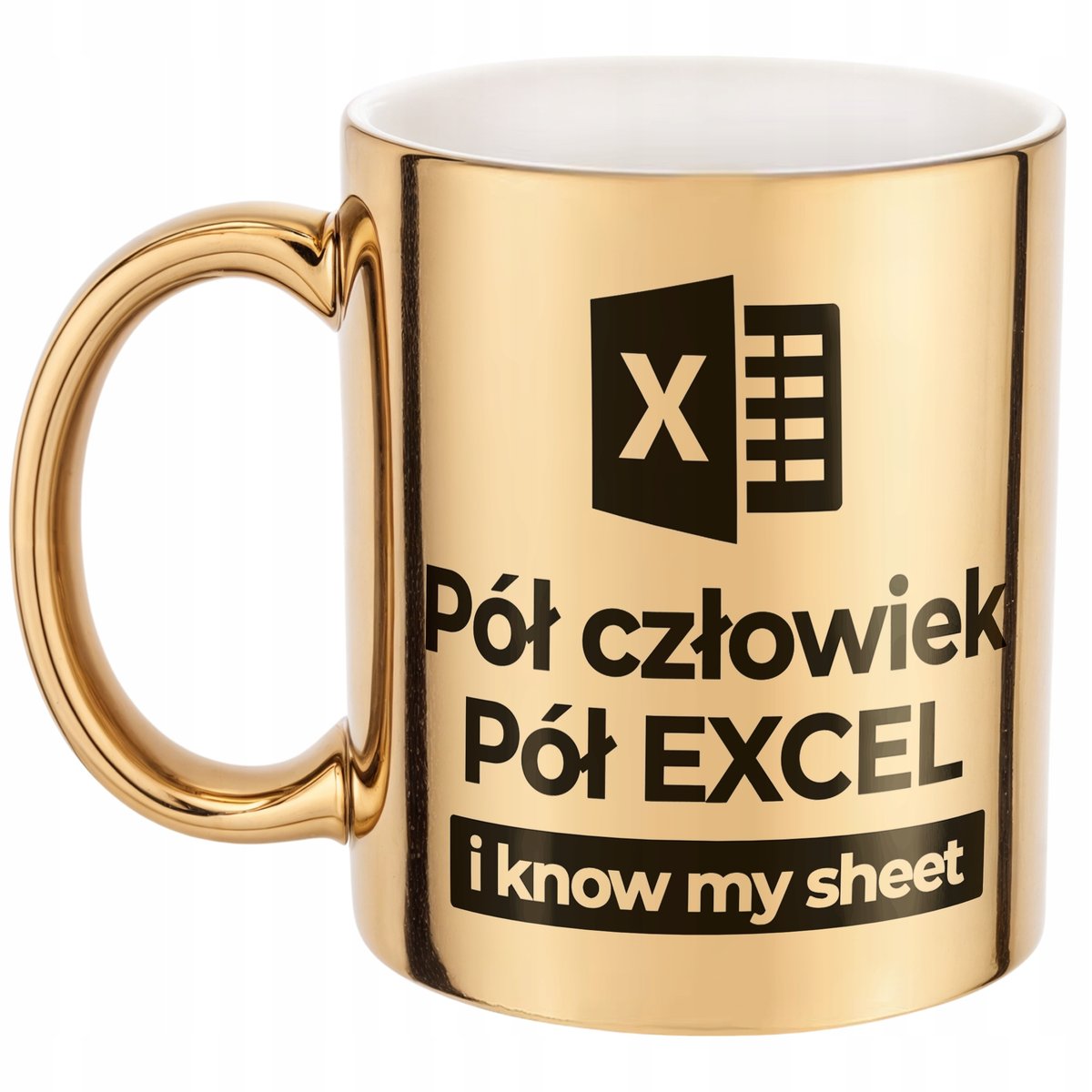 Złoty kubek ceramiczny Pół Człowiek Pół Excel Praca Zabawny Prezent