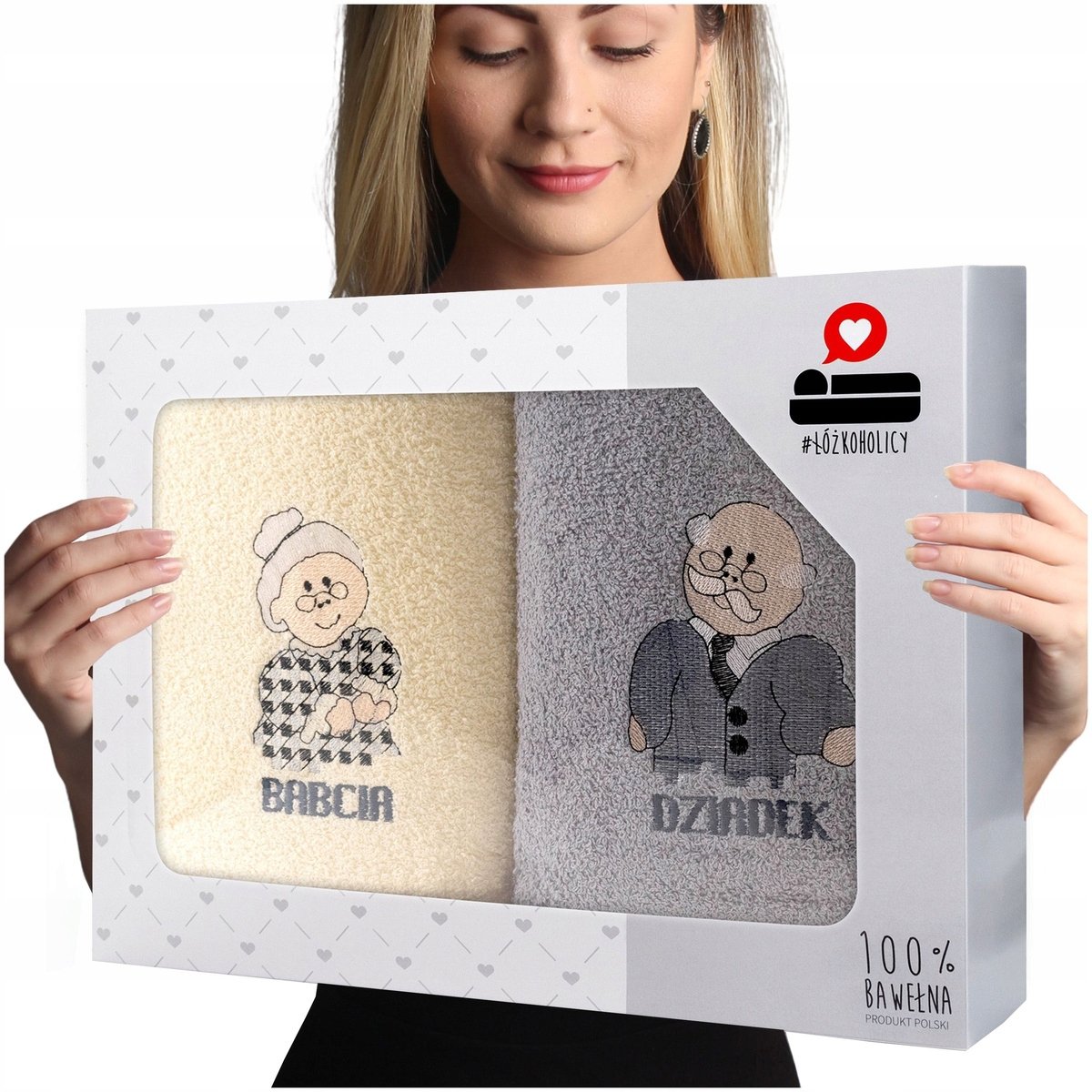 Komplet ręczników prezent na Dzień Babci i Dziadka 2szt frotte 70x140 LUBA