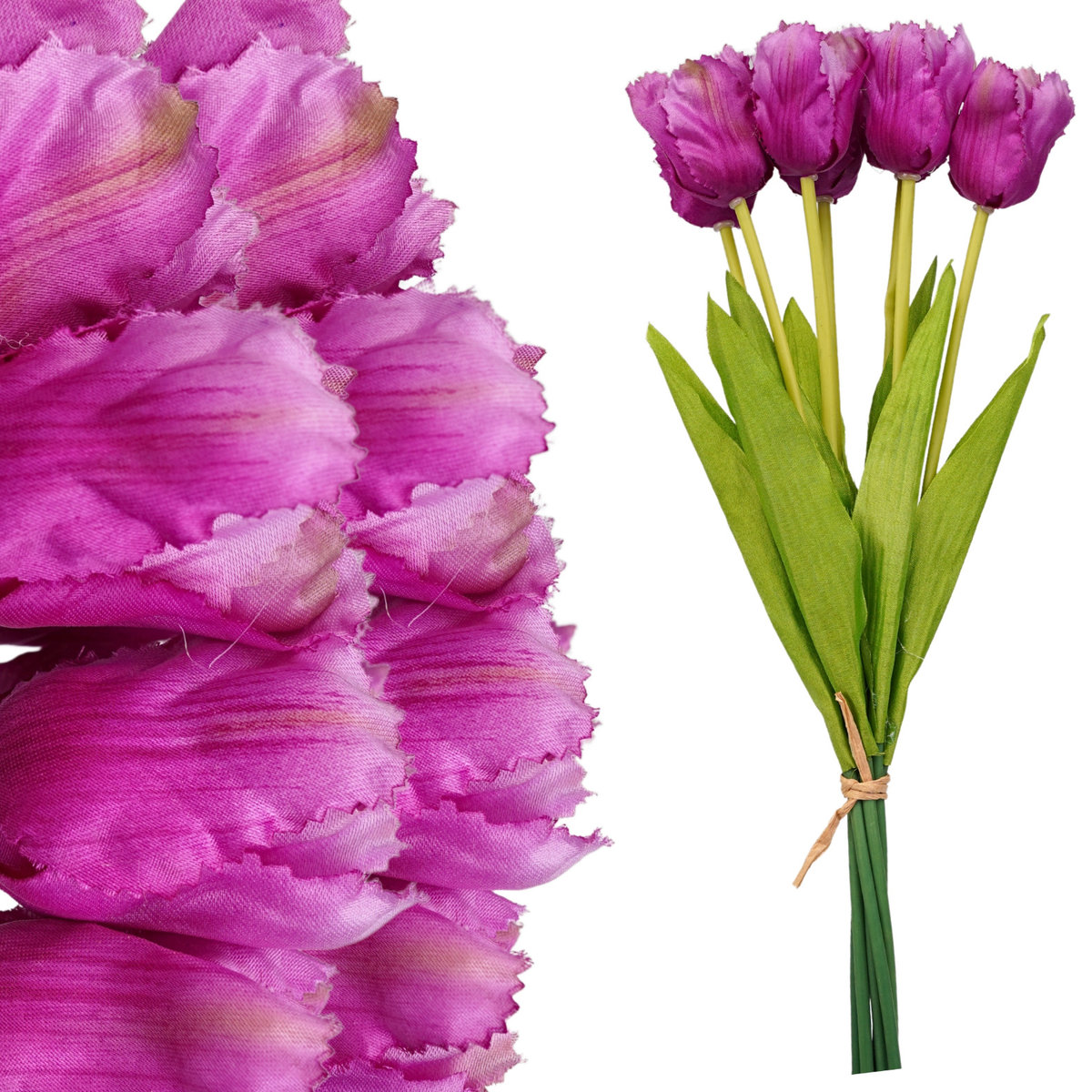 Sztuczne Kwiaty Tulipany Strzępiaste 45 Cm 7 Gł Duży Bukiet Liście Stroik