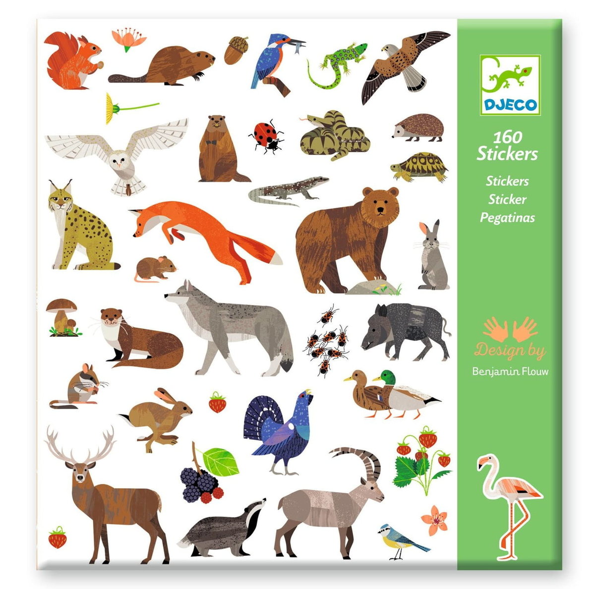 Zestaw naklejek 160 szt Djeco - Fauna zwierzęta leśne, polne