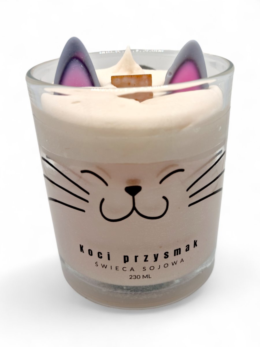 Świeca naturalna sojowa ozdobna prezent ręcznie wykonana Kot Koci Przysmak