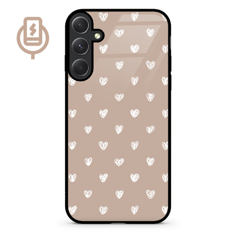 Serduszka beż - Galaxy S25 Etui szklane flexible indukcyjne