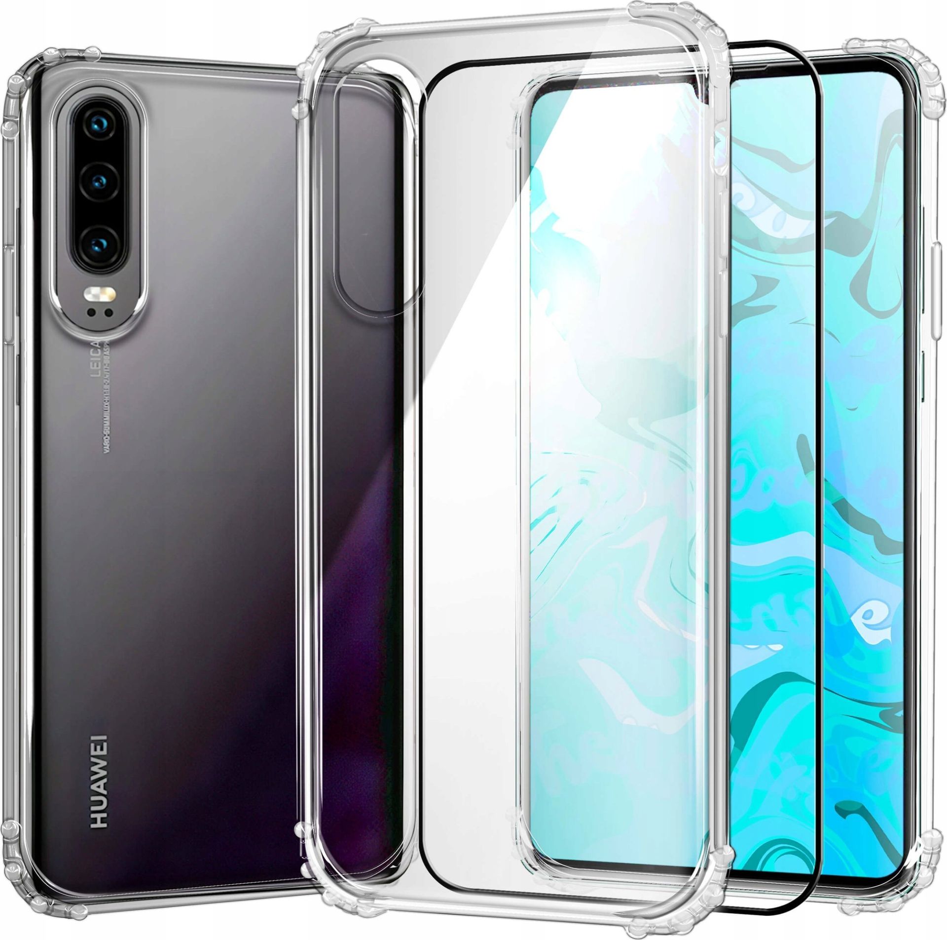Hello Case Etui do Huawei P30 Pancerne, Silikonowe, Przezroczyste Szkło Pełne 5D