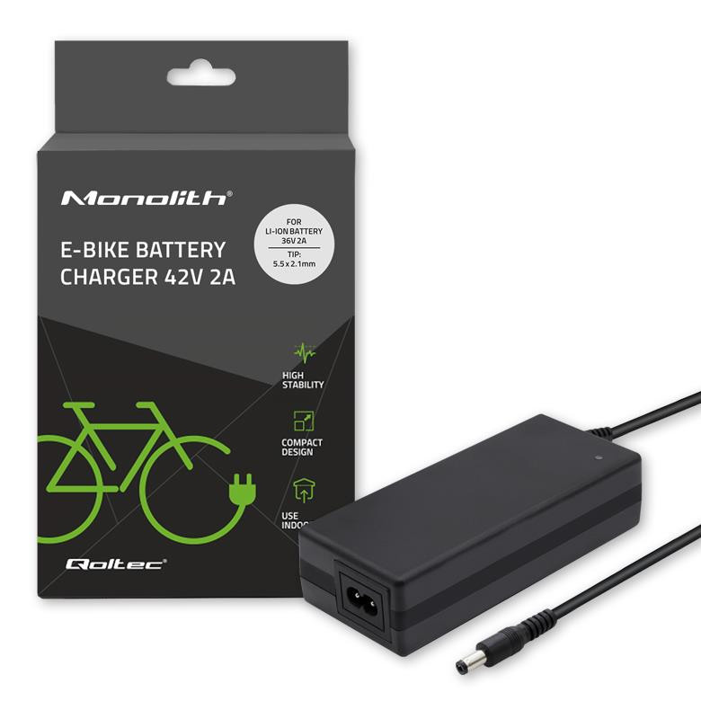 Ładowarka qoltec do baterii roweru elektrycznego 36v 42v 2a 5.5*2.1 50760