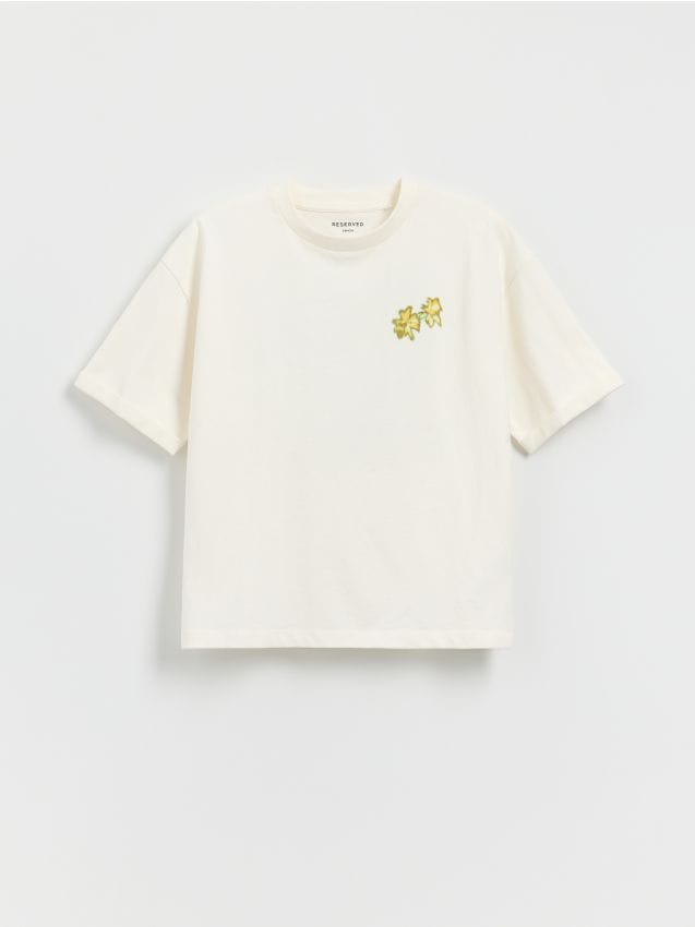 Reserved - T-shirt oversize z nadrukiem - złamana biel