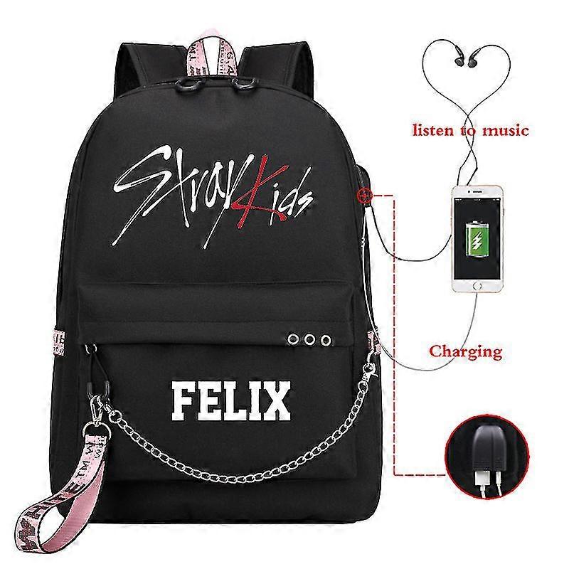 Stray Kids Plecak USB Koreański styl Felix Bookbag Back To School Boys Girls Fans Gift Bag Mochila 10