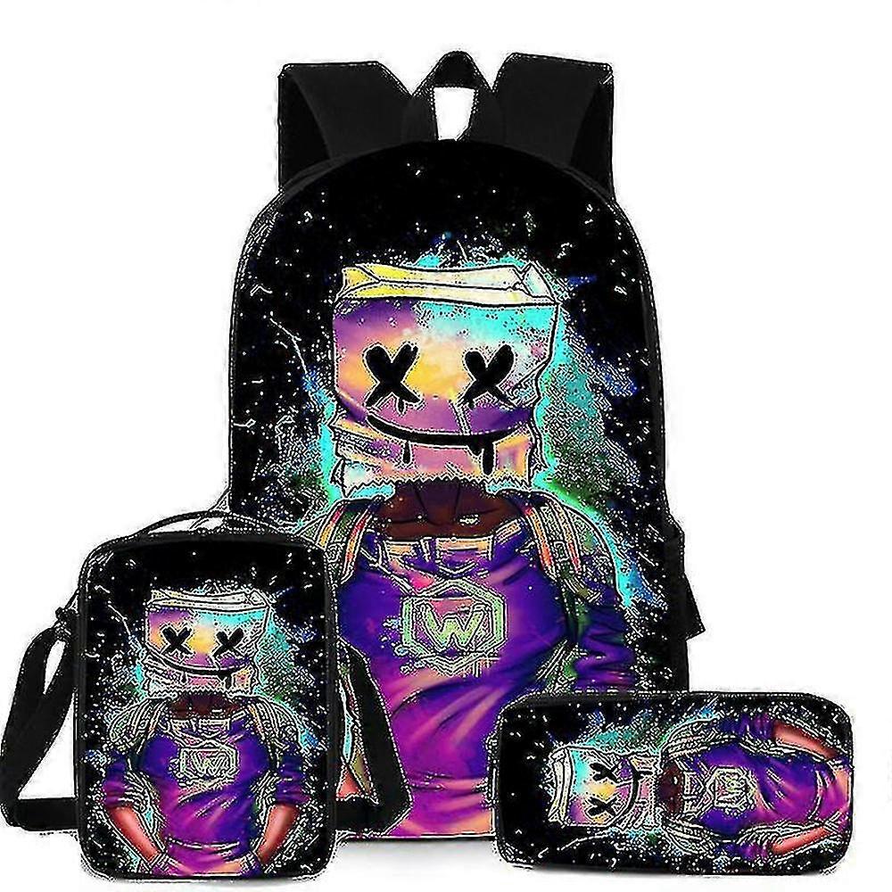 Dj Marshmello Tornister 3 sztuk / zestaw Plecak szkolny dla dzieci Gra Tornister dla dzieci H SHznv Czerwony