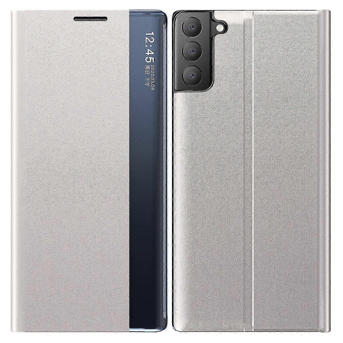 Dla Samsung Galaxy S21 FE View Etui na telefon z okienkiem Skórzana powłoka ochronna zapobiegająca upadkowi z podstawką Szary Style B Samsung Galax...