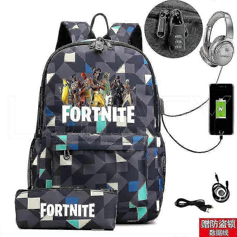 Fortnite Game Plecak Torba studencka Ładowanie USB 3d Fortnite Plecak podróżny Dziewczyny Chłopcy Laptop Dayback 18