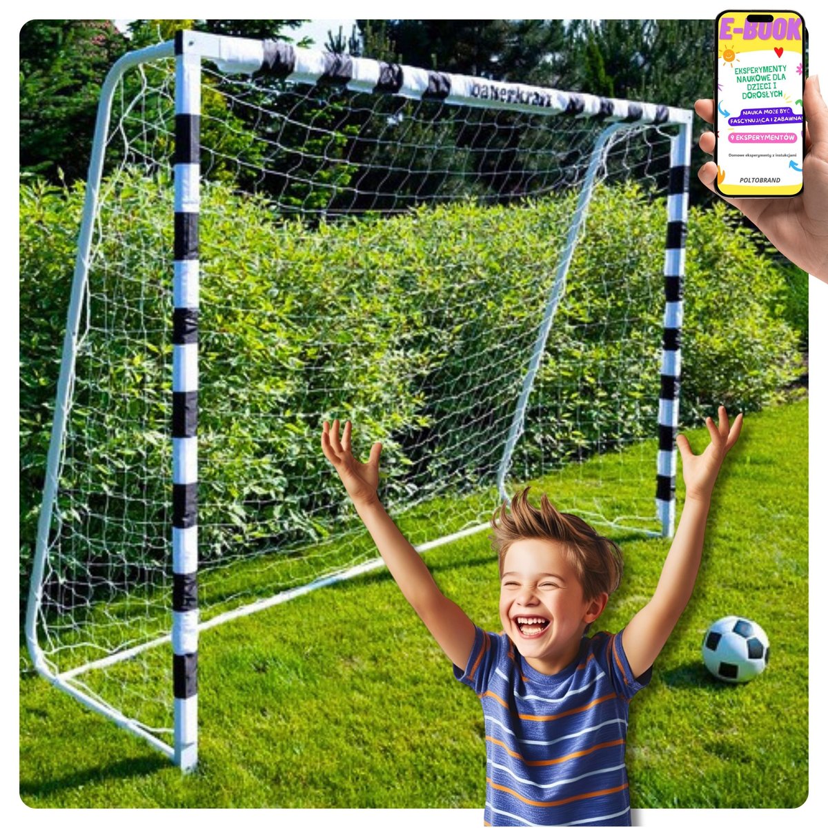 SOLIDNA BRAMKA DLA DZIECKA METALOWA 300 CM Z SIATKĄ 300x200x90 CM PREZENT DLA SYNA + EBOOK