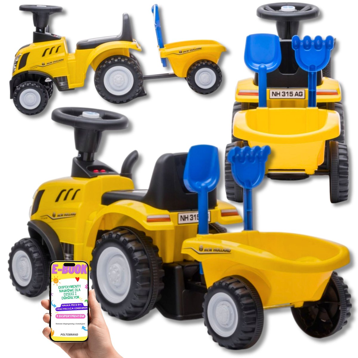 Jeździk Traktor z Przyczepką i Efektami Świetlno-Dźwiękowymi NEW HOLLAND PREZENT DLA DZIECKA + EBOOK