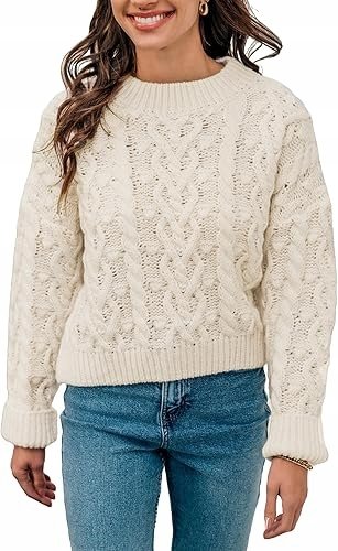 CUPSHE Damski sweter z dzianiny kablowej z długim rękawem okrągłym dekoltem