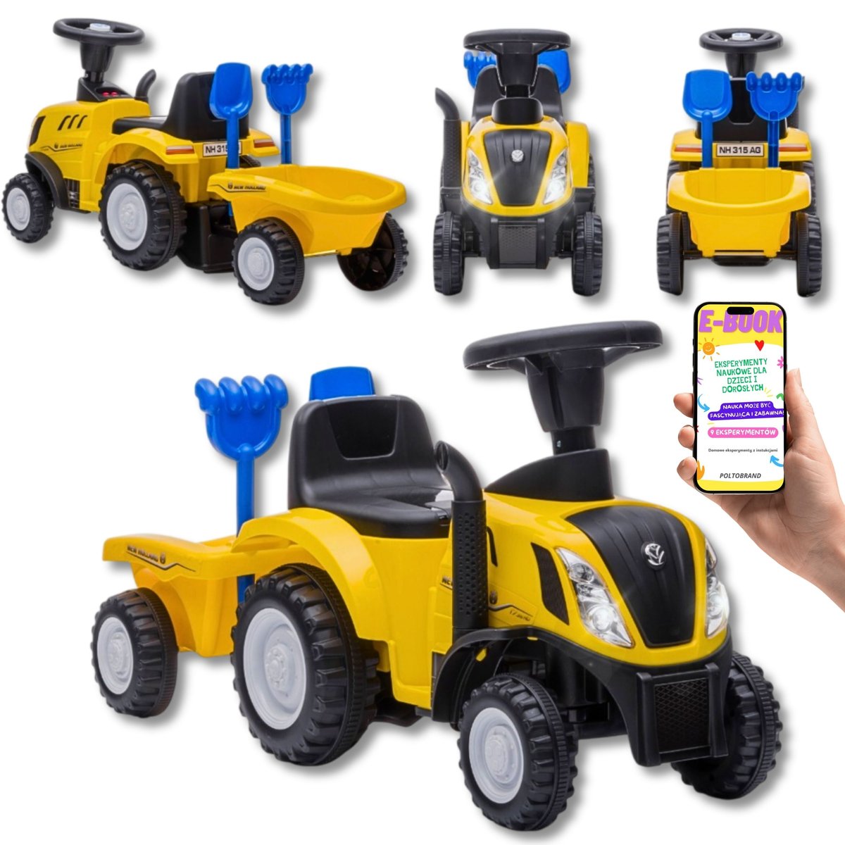 JEŹDZIK DLA DZIECKA TRAKTOR NEW HOLLAND CHODZIK ODPYCHACZ POJAZD PREZENT DLA DZIECKA + EBOOK