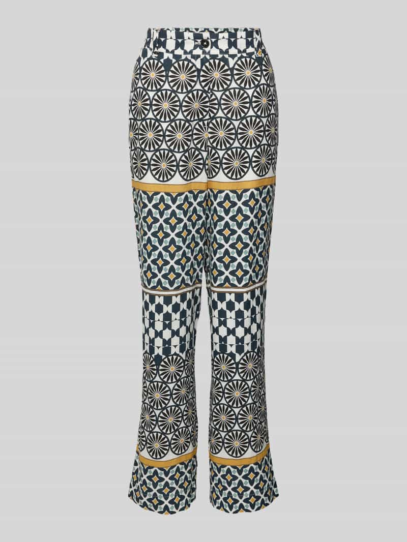 Spodnie lniane o luźnym kroju ze wzorem na całej powierzchni